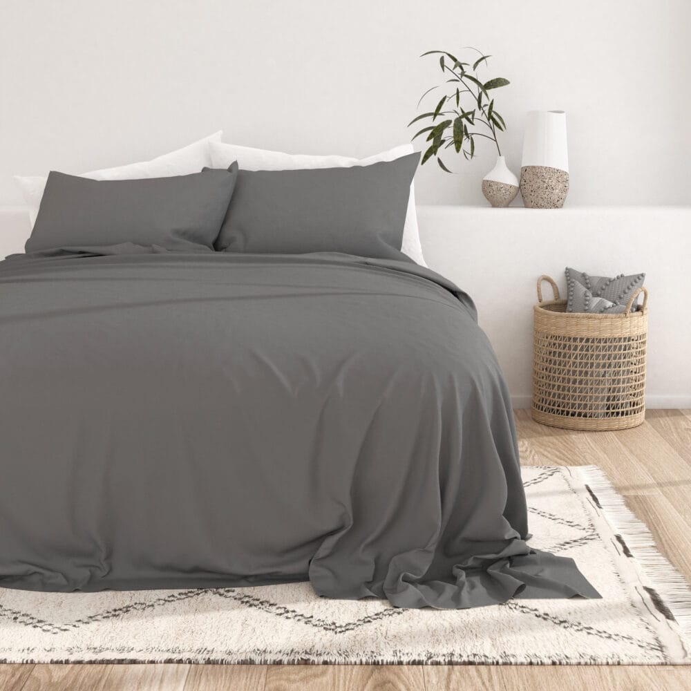 Bedsheet With Pillow Cover - Grey Cotton