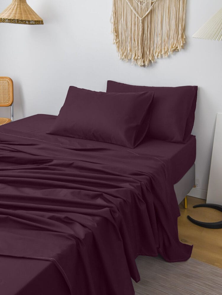 Bedsheet With Pillow Cover - Grape Wine Cotton - Image 7