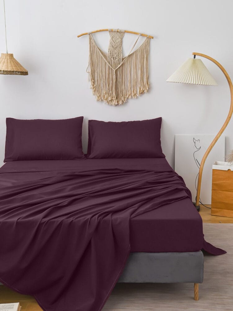 Bedsheet With Pillow Cover - Grape Wine Cotton - Image 1