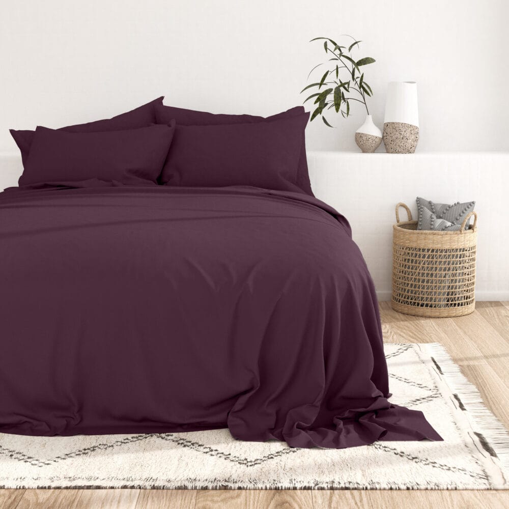 Bedsheet With Pillow Cover - Grape Wine Cotton - Image 2
