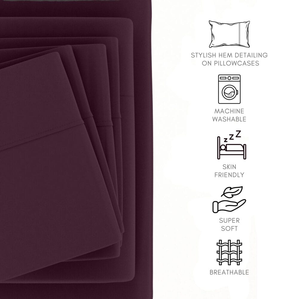 Bedsheet With Pillow Cover - Grape Wine Cotton - Image 3