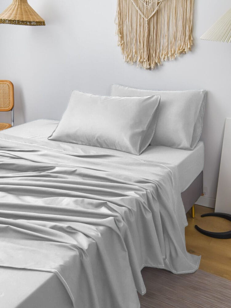Bedsheet With Pillow Cover - Light Grey Cotton - Image 2