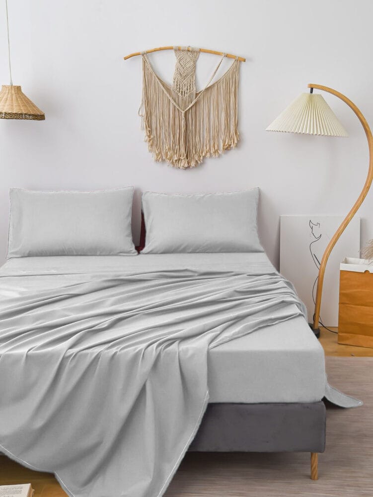 Bedsheet With Pillow Cover - Light Grey Cotton - Image 1