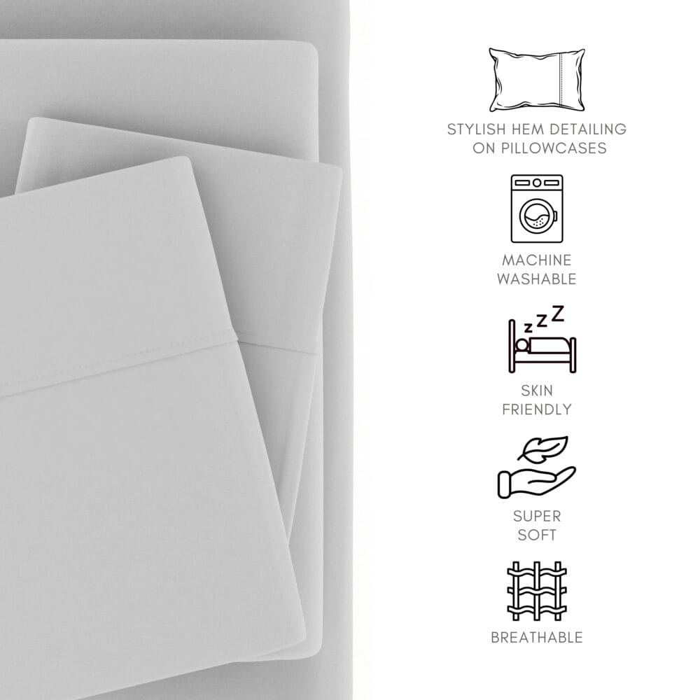 Bedsheet With Pillow Cover - Light Grey Cotton - Image 3