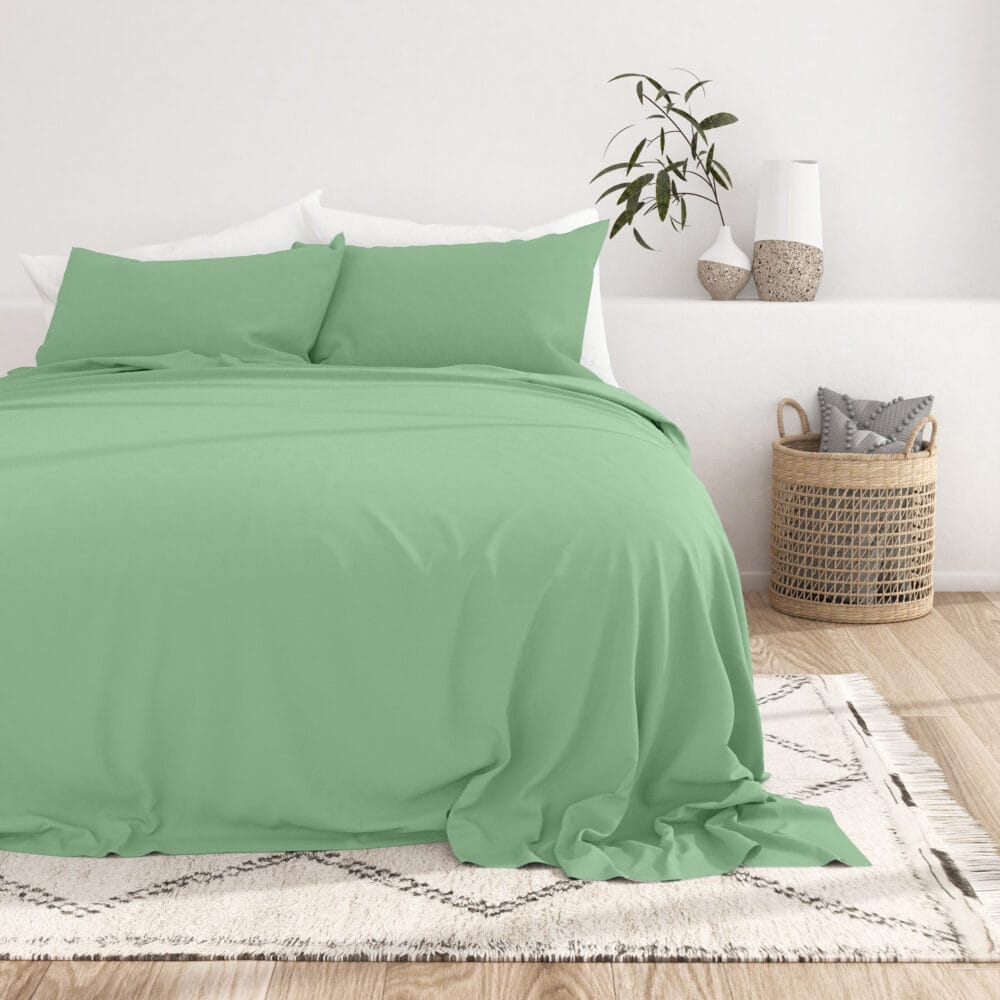 Bedsheet With Pillow Cover - Mint Green Cotton