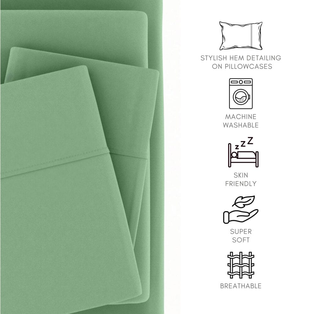 Bedsheet With Pillow Cover - Mint Green Cotton - Image 3