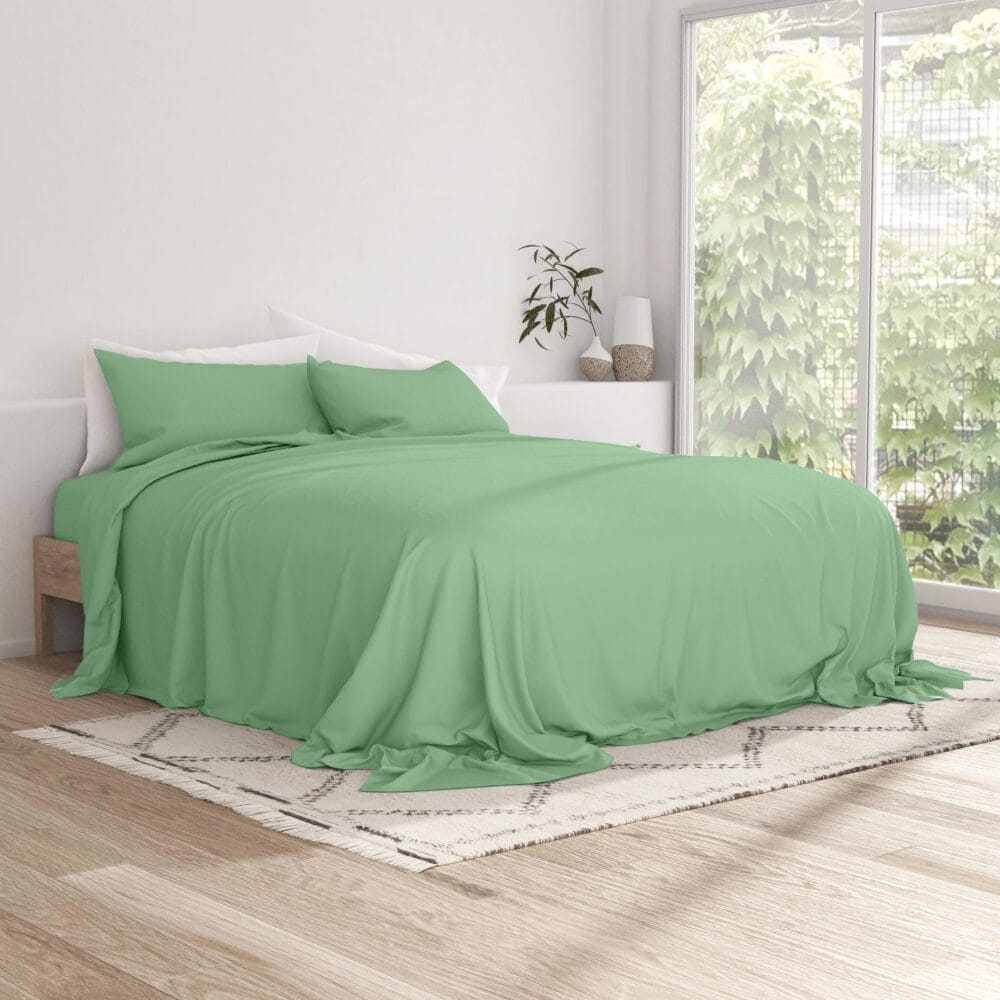 Bedsheet With Pillow Cover - Mint Green Cotton - Image 5