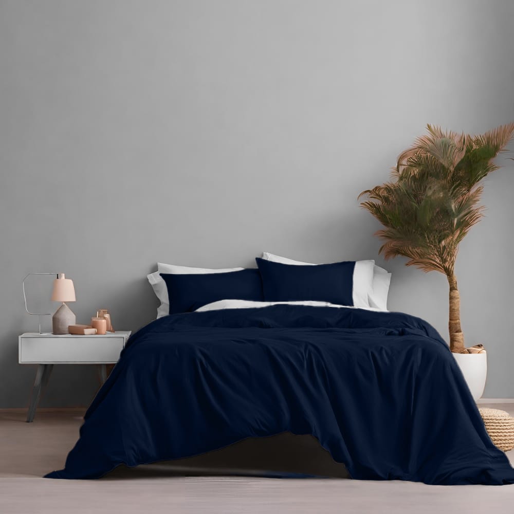 Bedsheet With Pillow Cover - Navy Blue Cotton