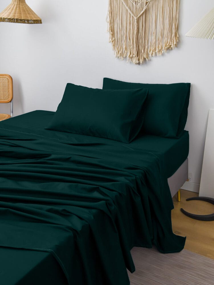 Bedsheet With Pillow Cover - Teal Green Cotton - Image 2