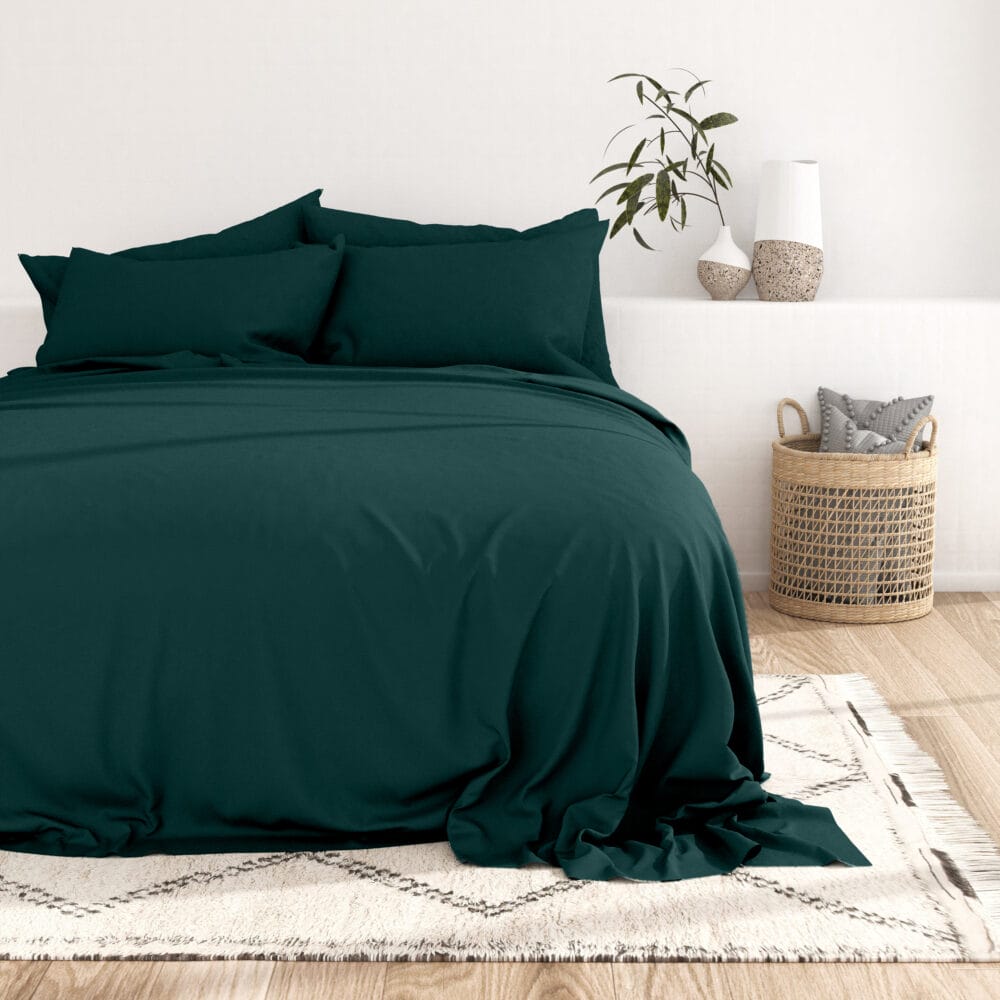 Bedsheet With Pillow Cover - Teal Green Cotton - Image 3