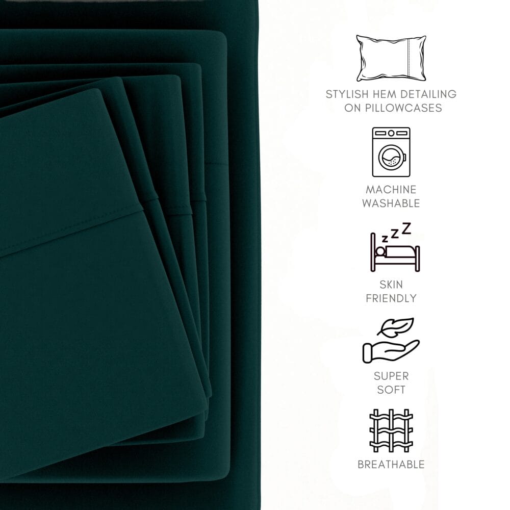 Bedsheet With Pillow Cover - Teal Green Cotton - Image 4