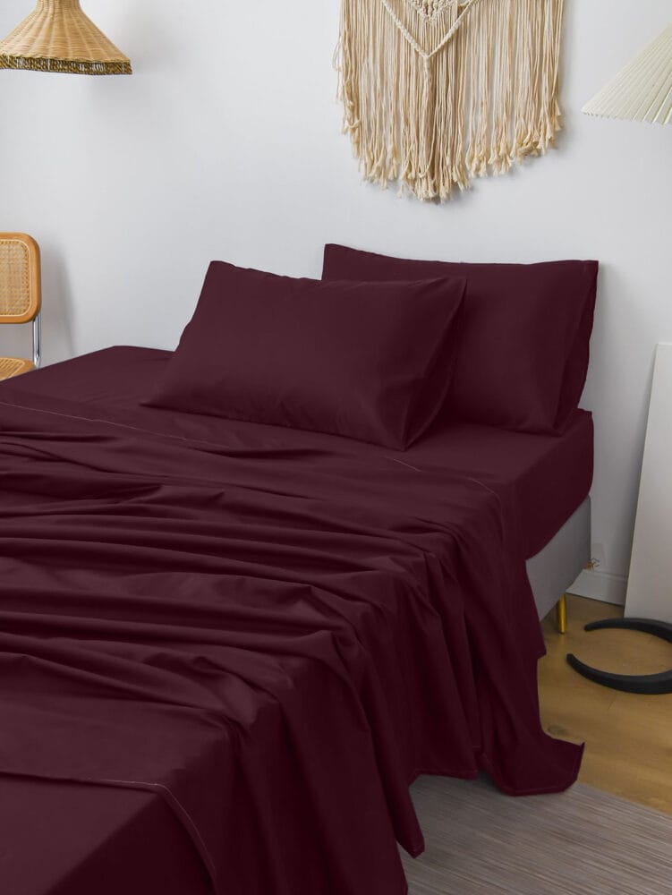 Bedsheet With Pillow Cover - Wine Cotton - Image 7
