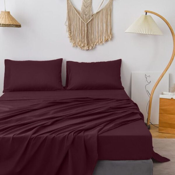 Bedsheet With Pillow Cover - Wine Cotton