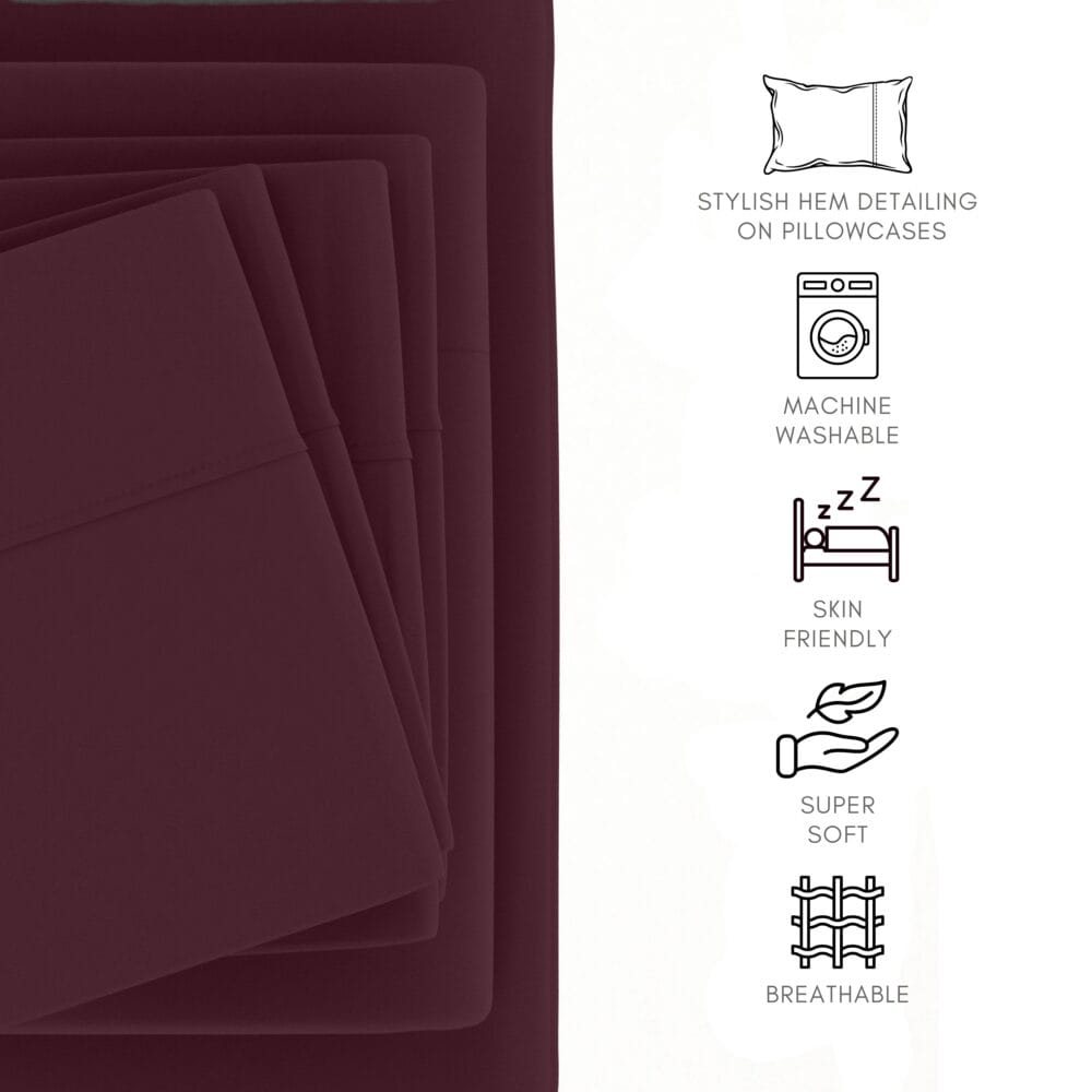 Bedsheet With Pillow Cover - Wine Cotton - Image 5