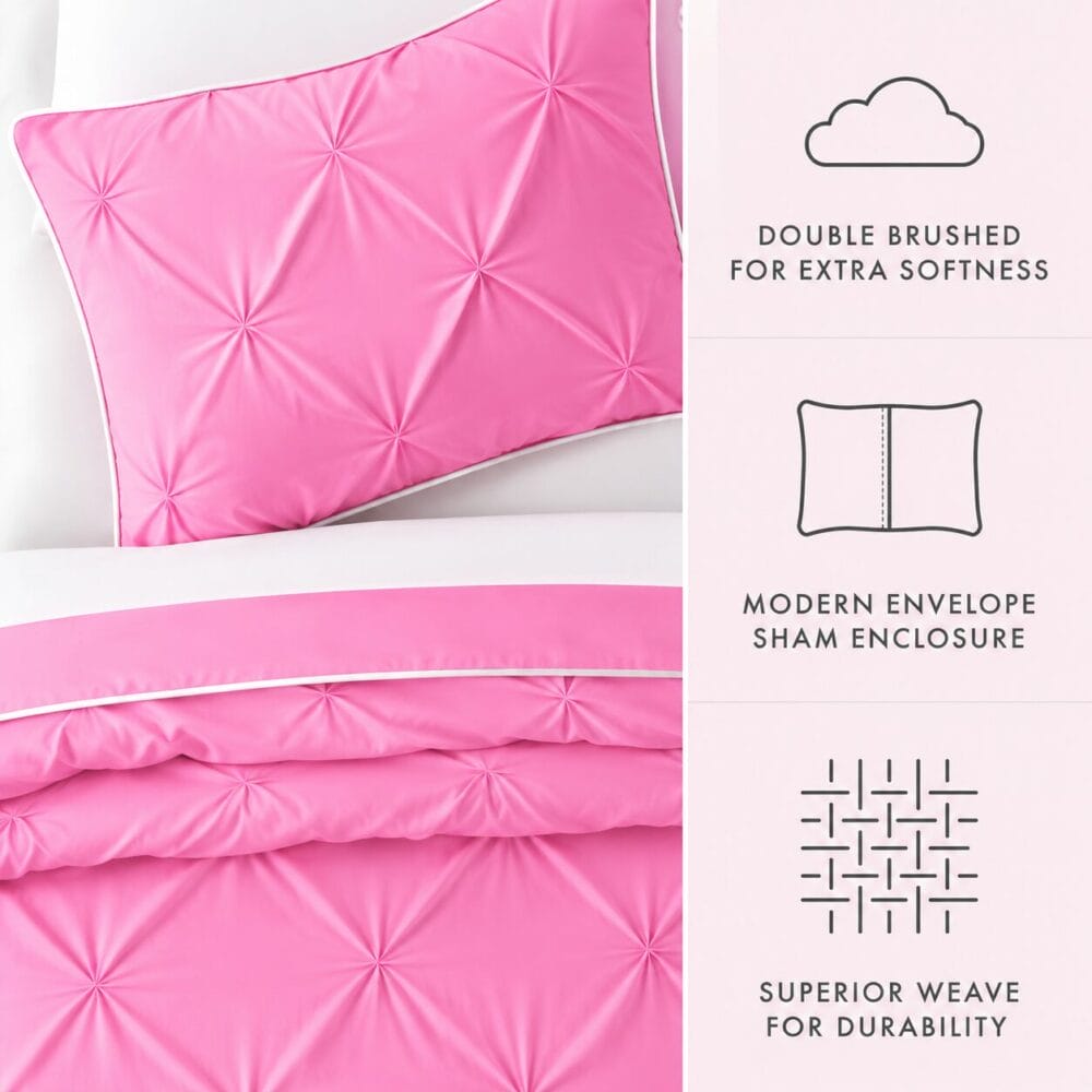 Pinch Style Comforter Cover with Pillow Cover - Barbie Pink - Image 4