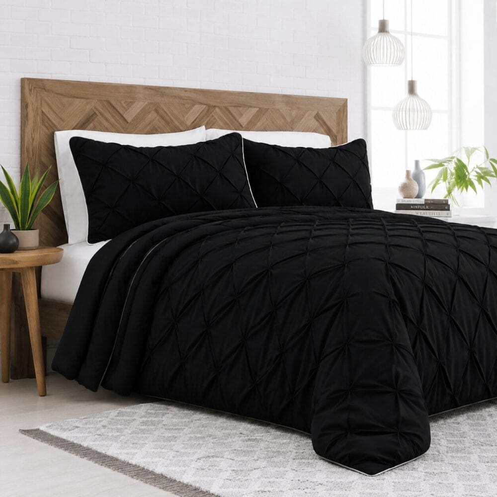Pinch Style Comforter Cover with Pillow Cover - Black - Image 5