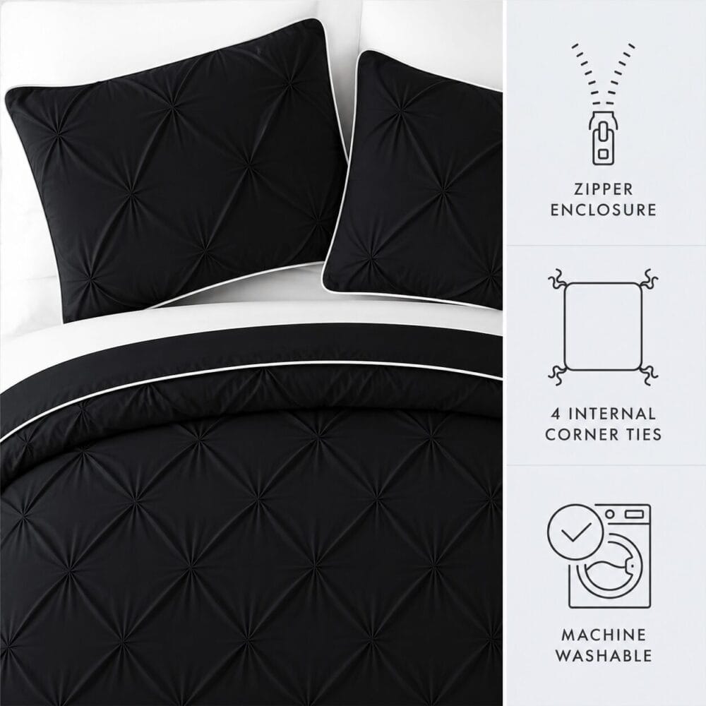 Pinch Style Comforter Cover with Pillow Cover - Black - Image 4