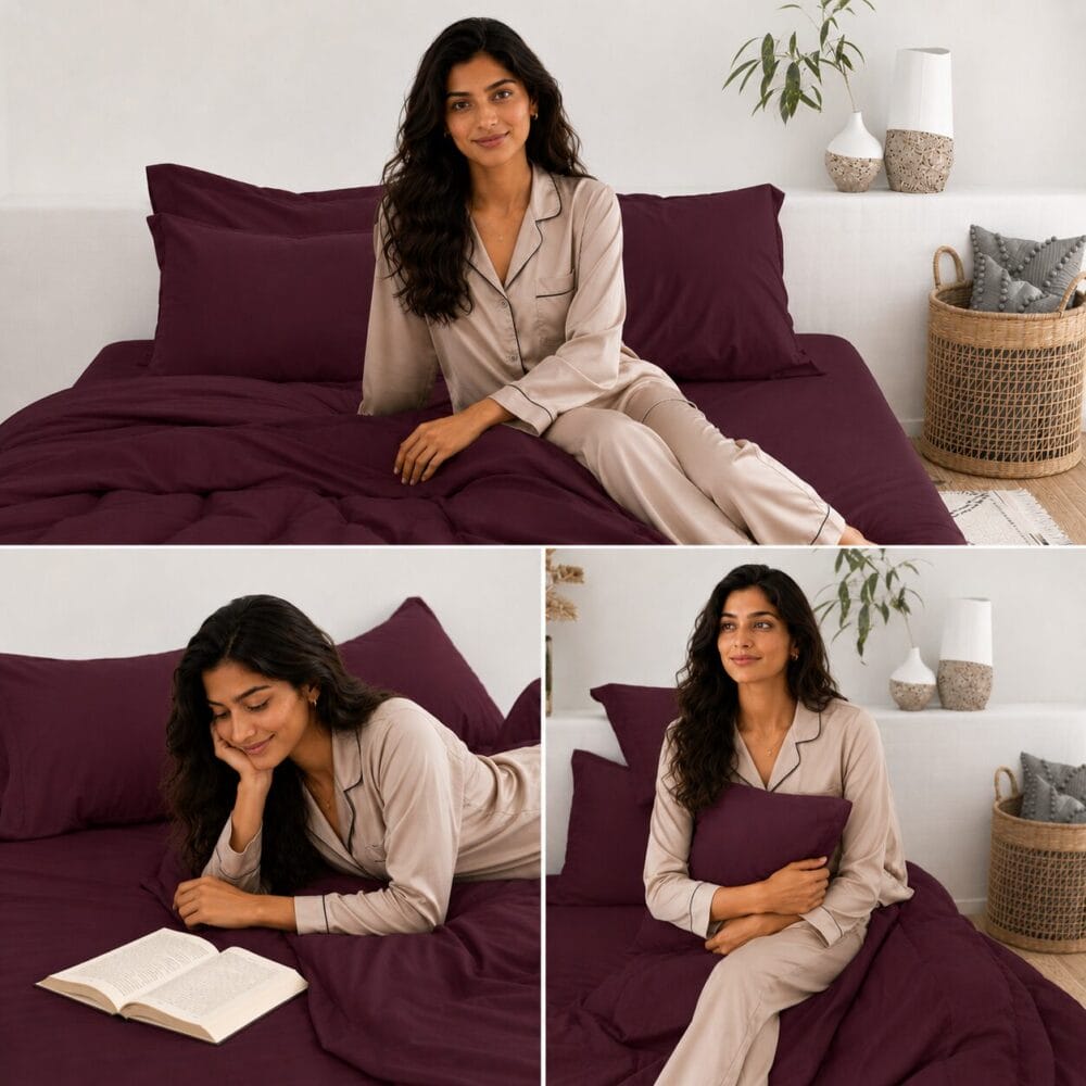 Bedsheet With Pillow Cover - Wine Cotton - Image 8