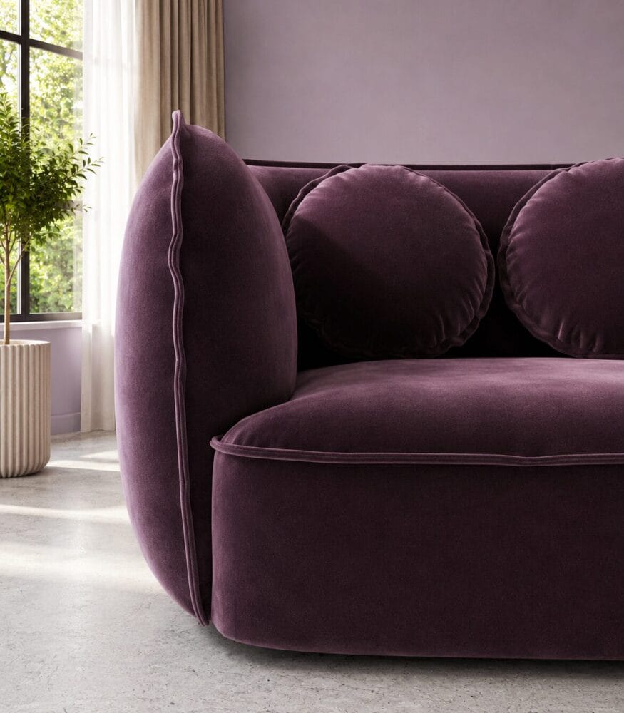 Santena 2 Seater Sofa - Dark Purple Velvet - Image 3