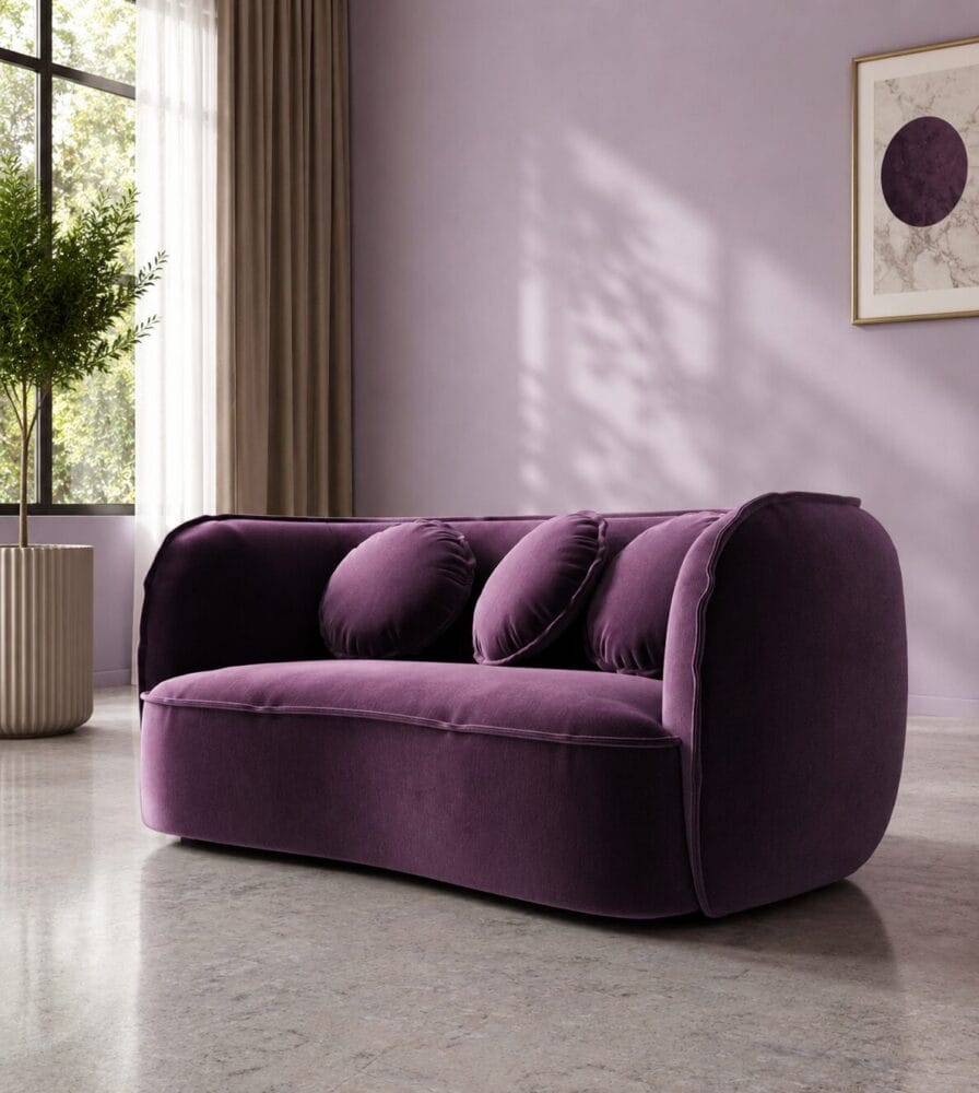 Santena 2 Seater Sofa - Dark Purple Velvet - Image 4