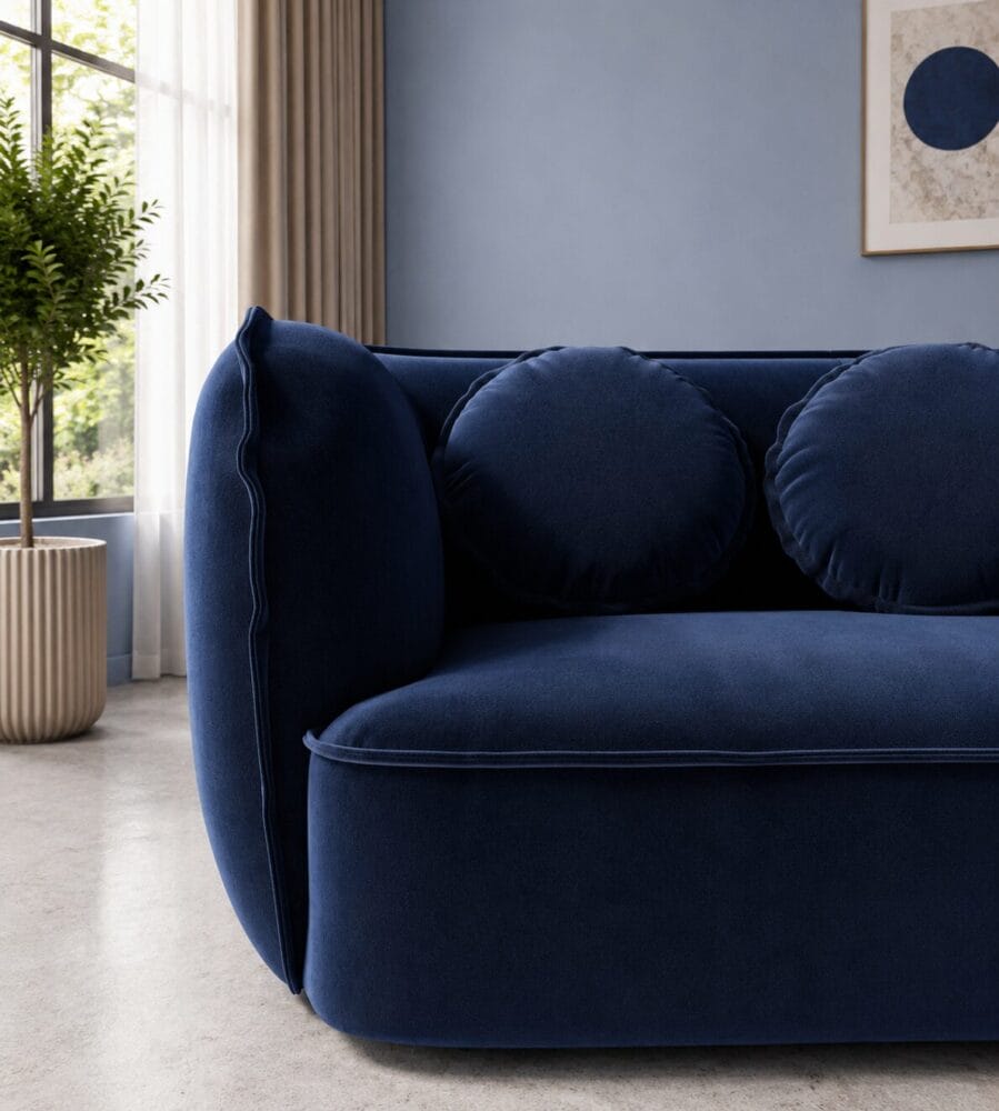 Santena 2 Seater Sofa - Navy Blue Velvet - Image 3