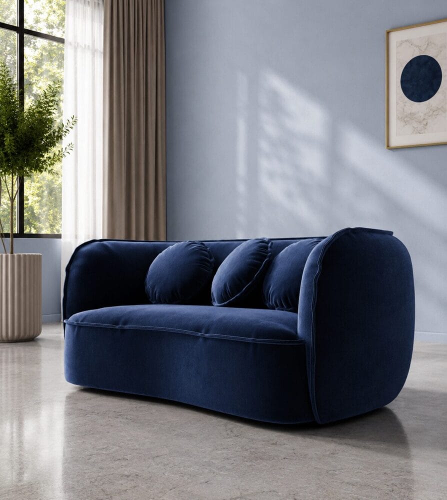 Santena 2 Seater Sofa - Navy Blue Velvet - Image 4