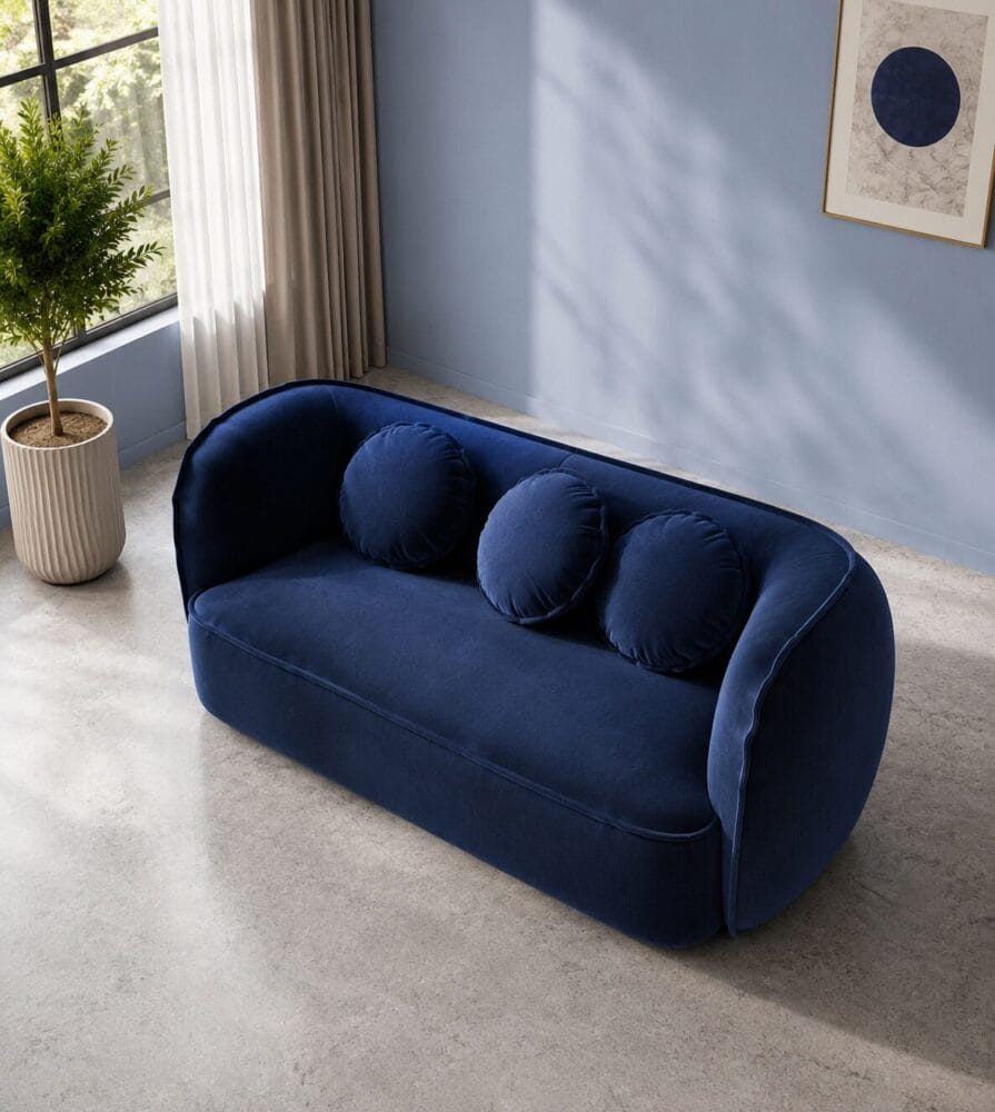 Santena 2 Seater Sofa - Navy Blue Velvet - Image 5