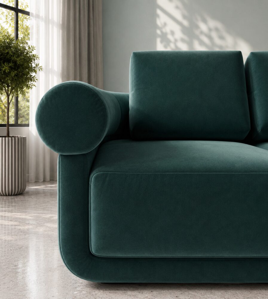 Velora 2 Seater Sofa - Peacock Green Velvet - Image 3