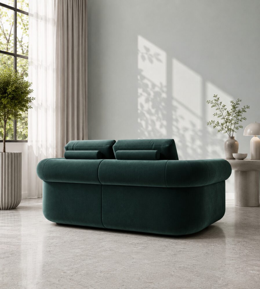 Velora 2 Seater Sofa - Peacock Green Velvet - Image 2