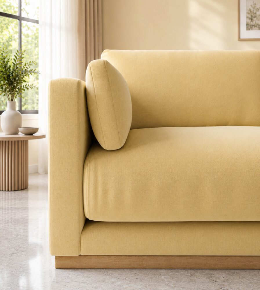Victor 2 Seater Sofa - Light Yellow Velvet - Image 3