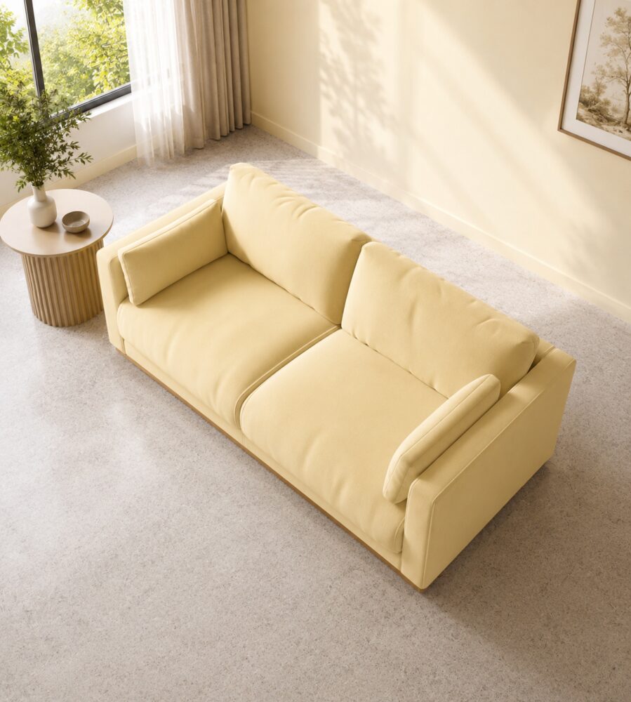 Victor 2 Seater Sofa - Light Yellow Velvet - Image 2