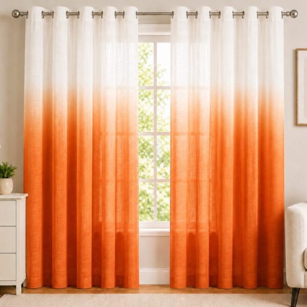 Ombre Sheer Eyelet Curtain - Pumpkin colour