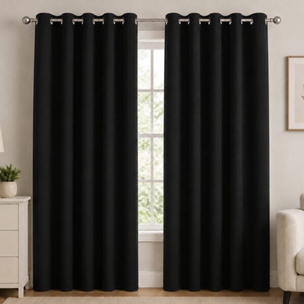 Premium Blackout Eyelet Curtain - Black colour