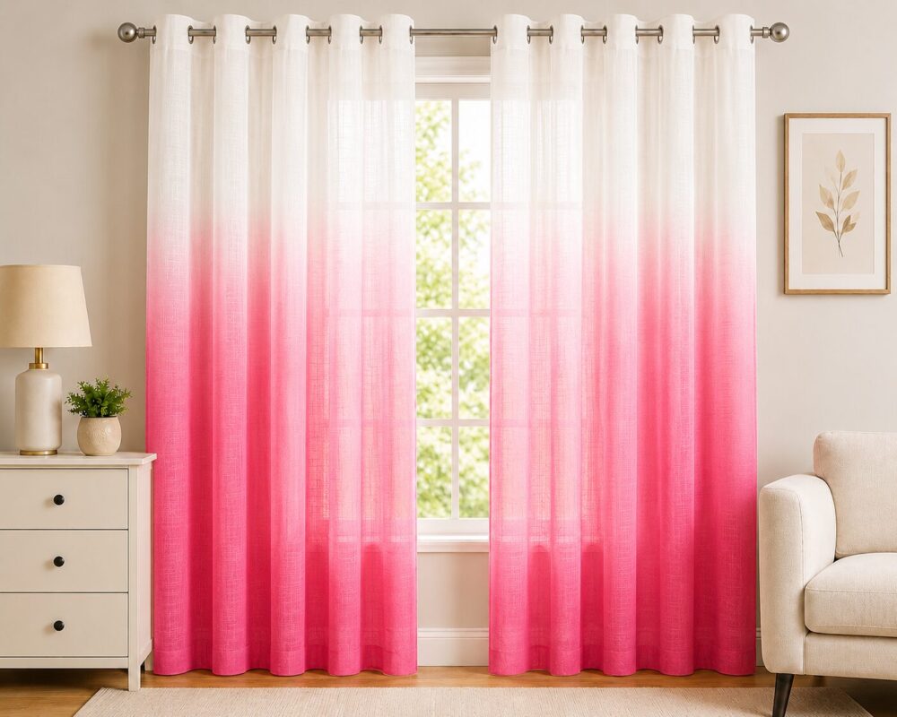 Ombre Sheer Eyelet Curtain - Pink colour