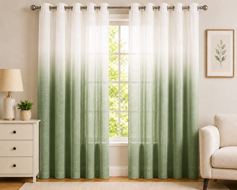 Ombre Sheer Eyelet Curtain - Fern colour