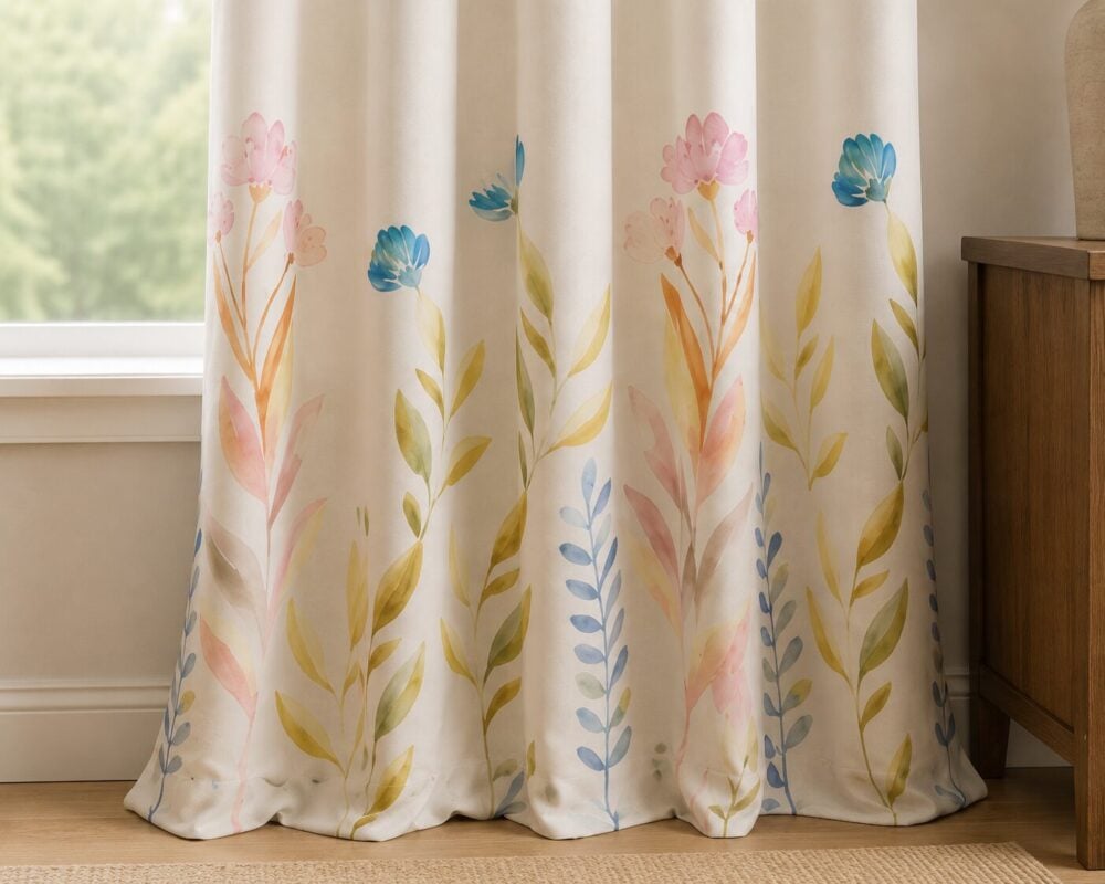 Ivory Multicolor Floral Printed Dimout Curtain - Image 2