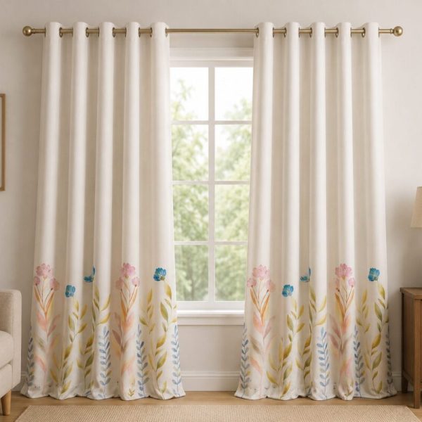 Ivory Multicolor Floral Printed Dimout Curtain