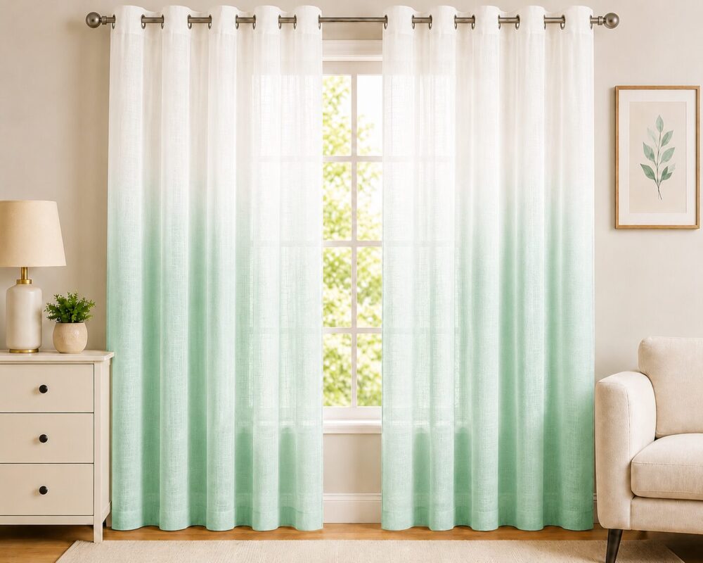 Ombre Sheer Eyelet Curtain - Mint colour