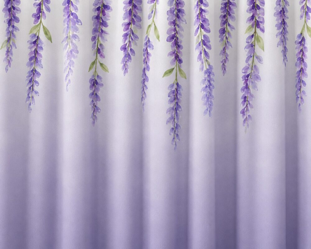 White Lavender Leaf Printed Dimout Curtain - Image 2