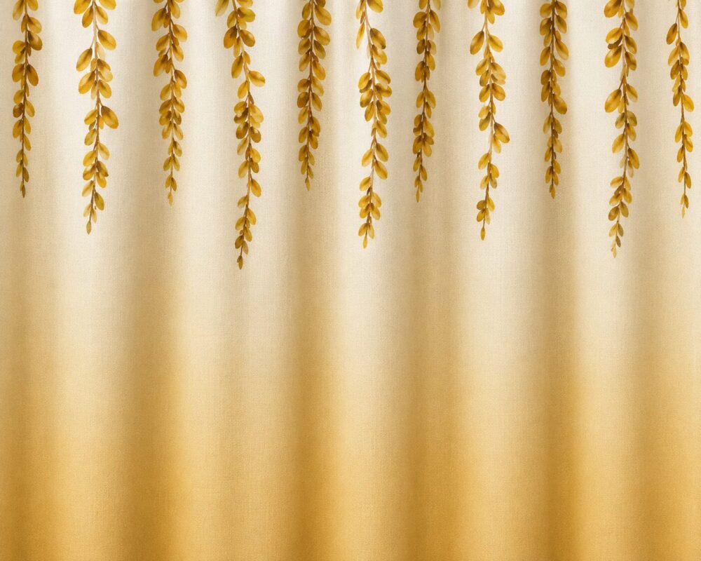White Yellow Leaf Printed Dimout Curtain - Image 2