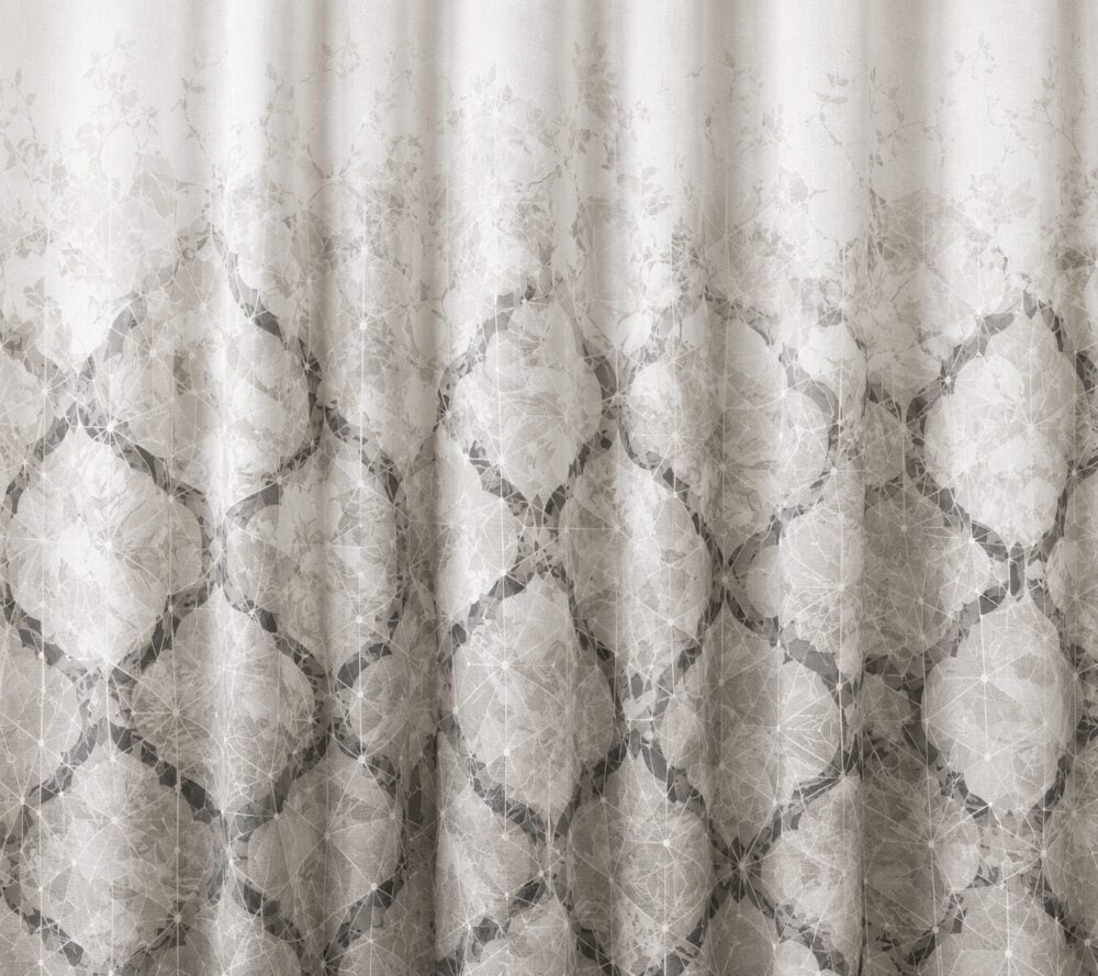 White Grey Geometric Printed Dimout Curtain - Image 2