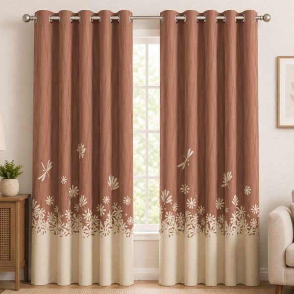 Rust Floral Printed Dimout Curtain