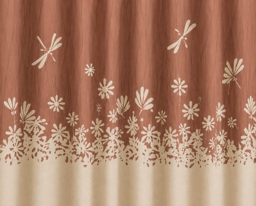 Rust Floral Printed Dimout Curtain - Image 2