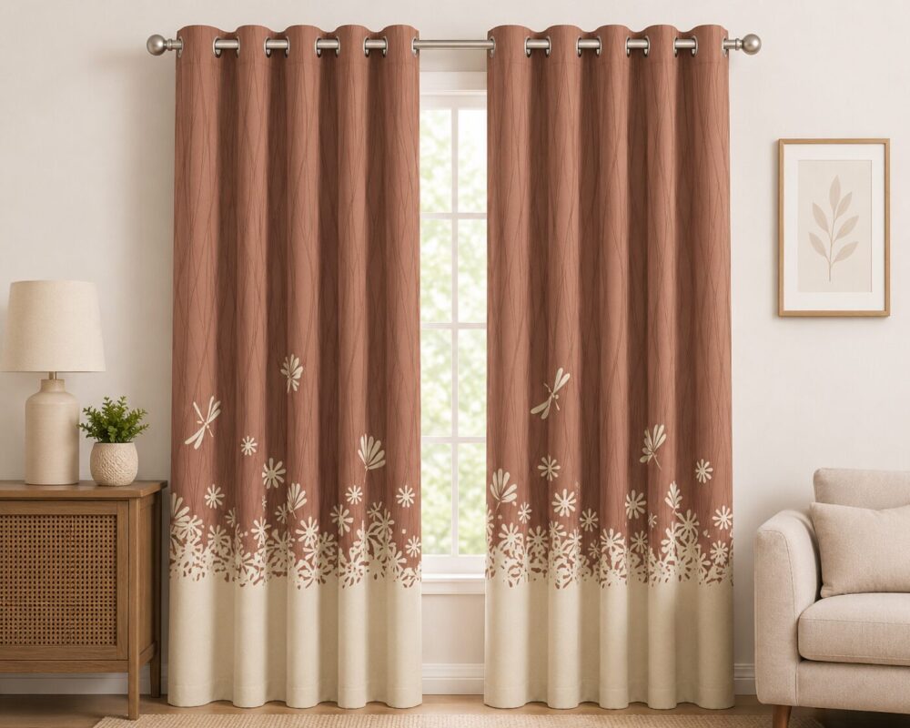 Rust Floral Printed Dimout Curtain
