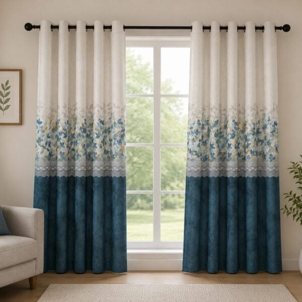 Blue Botanical Printed Dimout Curtain