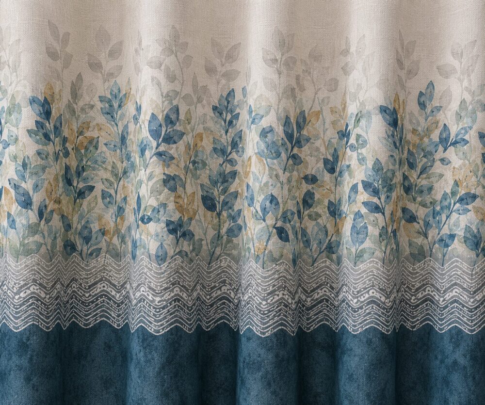 Blue Botanical Printed Dimout Curtain - Image 2