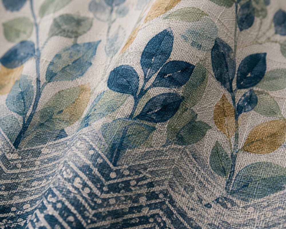 Blue Botanical Printed Dimout Curtain - Image 3
