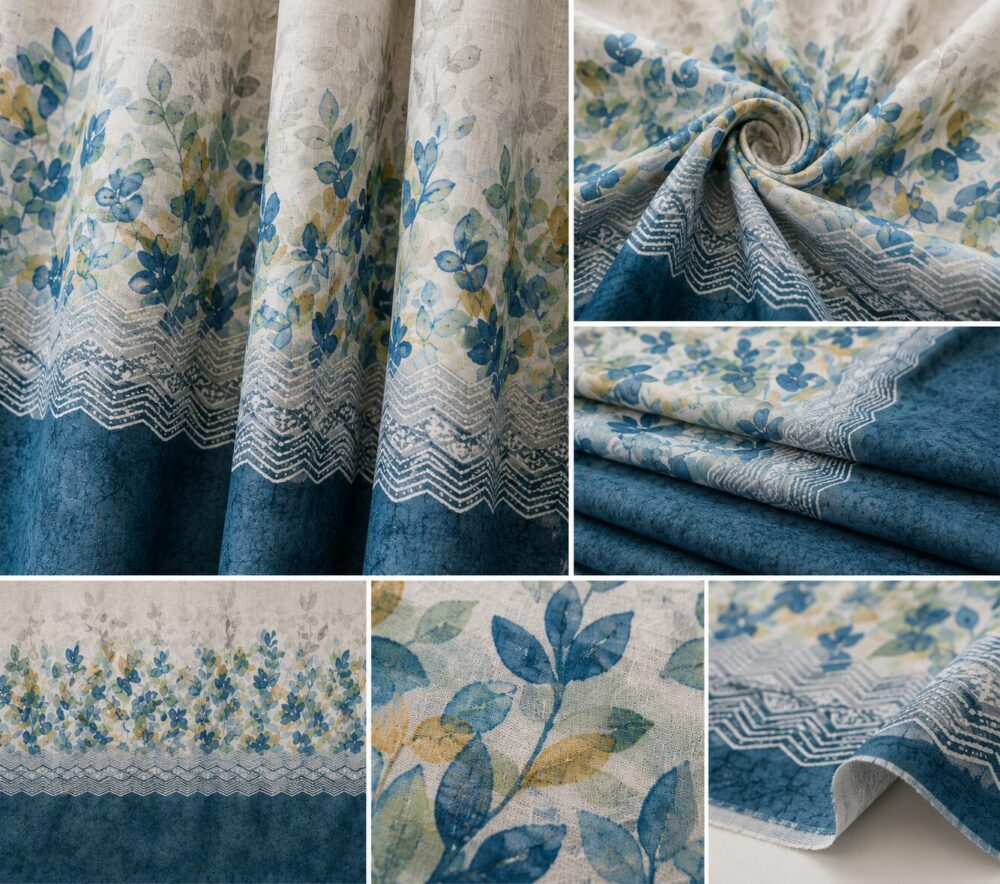 Blue Botanical Printed Dimout Curtain - Image 4