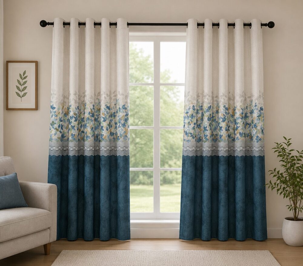 Blue Botanical Printed Dimout Curtain