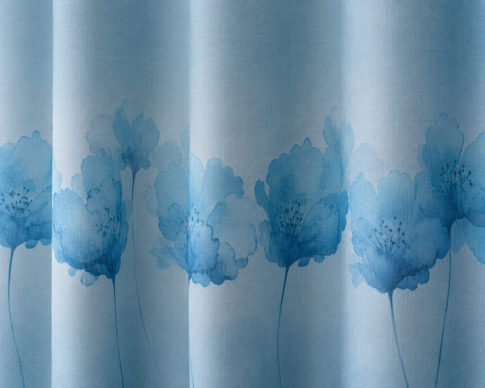 Azure Bloom Ombre Printed Eyelet Curtain - Light Blue - Image 2